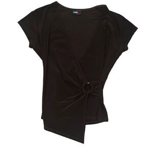 STUDIO Y Vintage Brown V-Neck Faux Wrap Top Size M